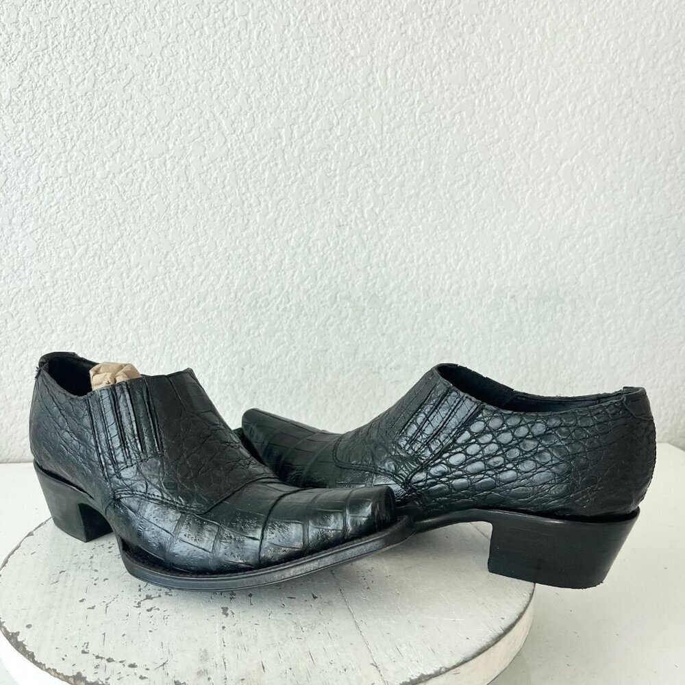 Rod Patrick Womens Pull on Shoes 8.5 C Black Caiman Exotic Western Boots Loafers